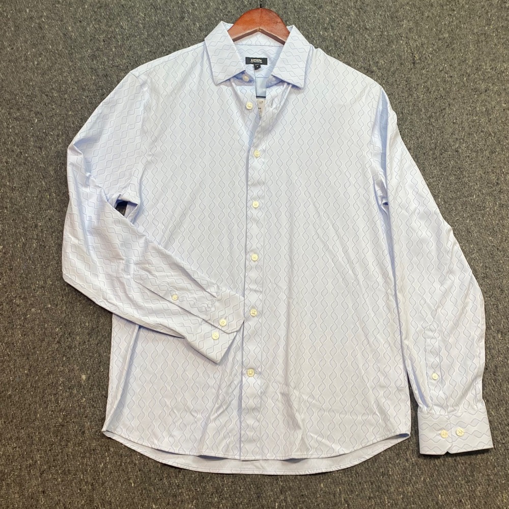 Express Slim Performance Shirt Sz S Mens Blue Geometric Business Casual ButtonUp
